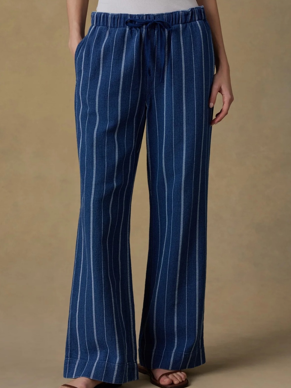 FAHERTY Laidback Island Tide Pant - Indigo Drift Stripe Organic Cotton size M